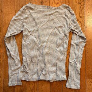 EUC Brandy Melville Jennie Striped Top Long Sleeves Shirt Beige/White